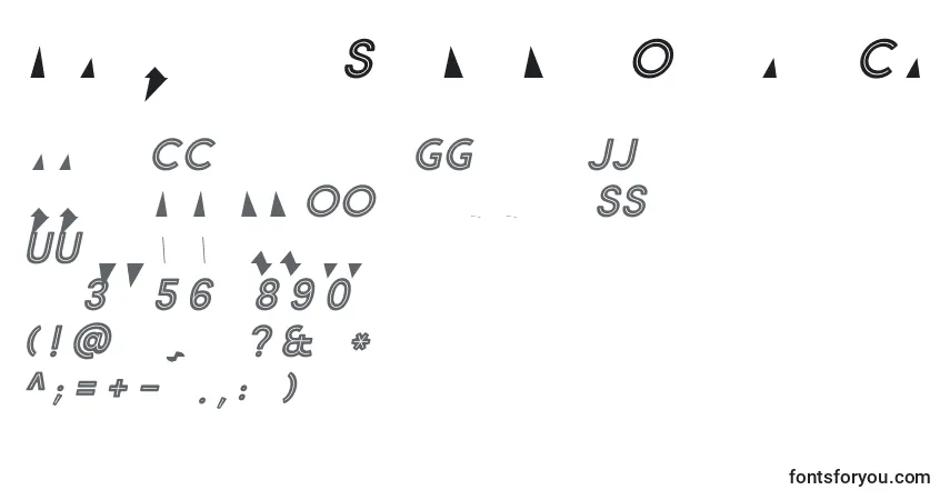 A fonte Market Fresh Inline Bold ALL CAPS Italic – alfabeto, números, caracteres especiais