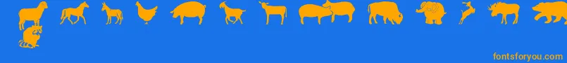 FarmwildanimalsCsp-Schriftart – Orangefarbene Schriften auf blauem Hintergrund