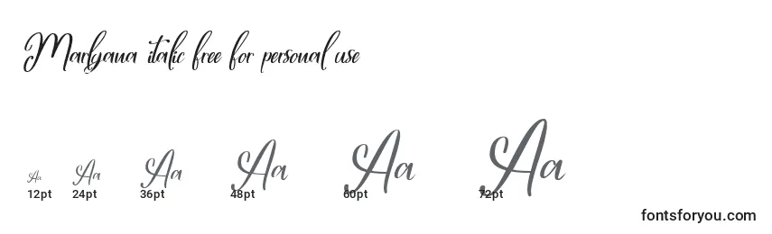 Marlyana italic free for personal use Font Sizes