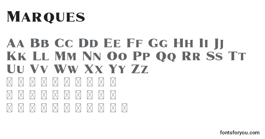 A fonte Marques (133640) – alfabeto, números, caracteres especiais