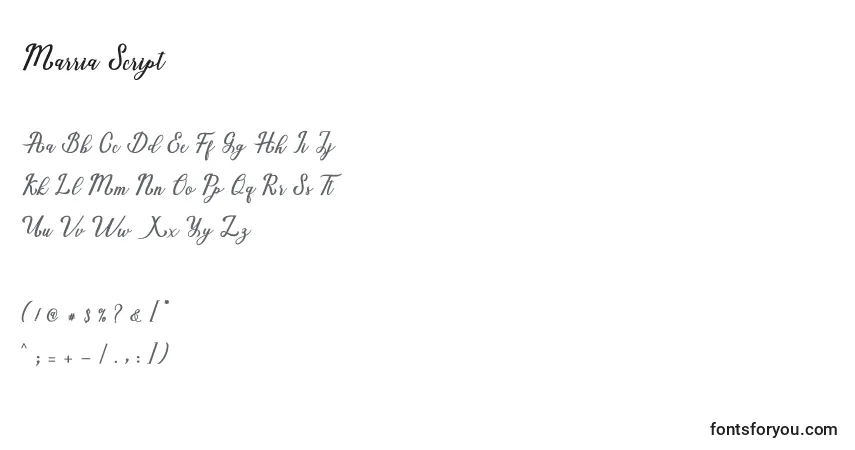 Schriftart Marria Script – Alphabet, Zahlen, spezielle Symbole