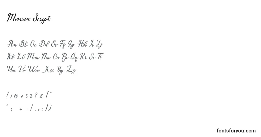 Schriftart Marria Script (133643) – Alphabet, Zahlen, spezielle Symbole