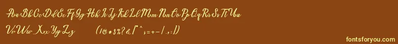 Marria Script-Schriftart – Gelbe Schriften auf braunem Hintergrund