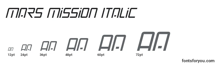 Größen der Schriftart Mars Mission Italic