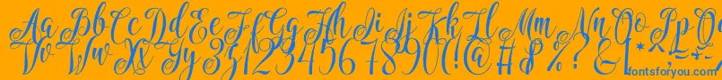 Marshanda-Schriftart – Blaue Schriften auf orangefarbenem Hintergrund