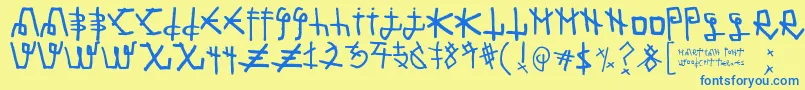 フォントMartian Font – 青い文字が黄色の背景にあります。