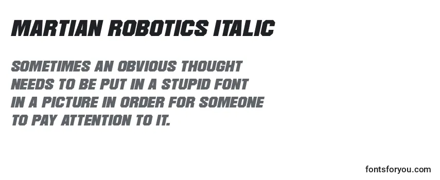 Überblick über die Schriftart Martian Robotics Italic