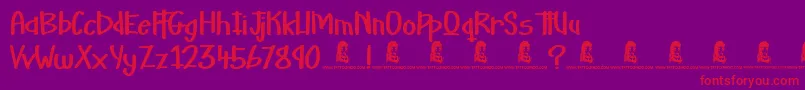 Weitere Informationen zur Martian Vacation-Schriftart Martian Vacation-Schriftart – Rote Schriften auf violettem Hintergrund