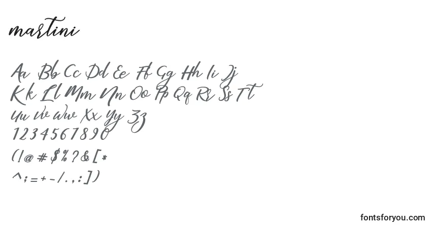 Schriftart Martini (133677) – Alphabet, Zahlen, spezielle Symbole