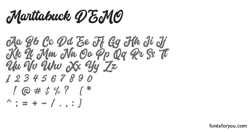 A fonte Marttabuck DEMO – alfabeto, números, caracteres especiais