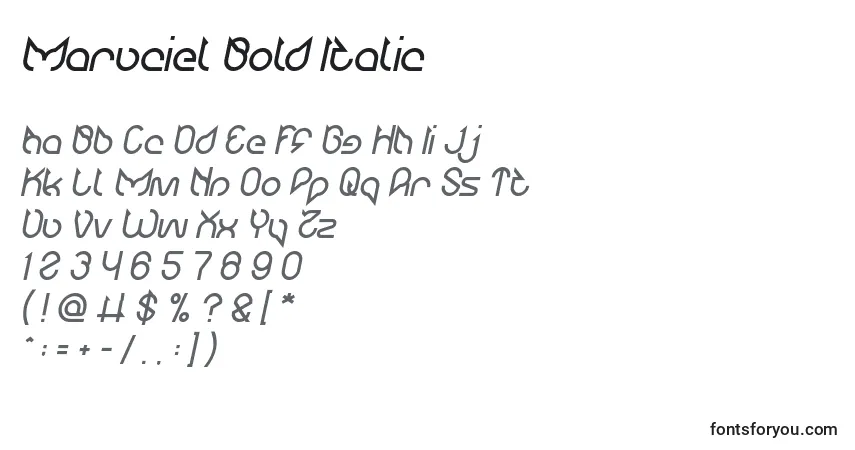 Schriftart Maruciel Bold Italic – Alphabet, Zahlen, spezielle Symbole