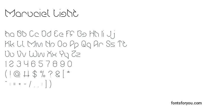 A fonte Maruciel Light – alfabeto, números, caracteres especiais