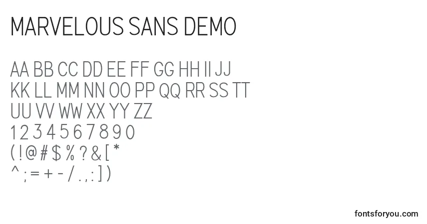 Шрифт Marvelous Sans Demo – алфавит, цифры, специальные символы