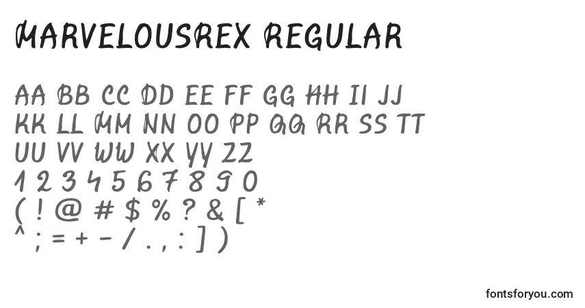 Czcionka MarvelousRex Regular – alfabet, cyfry, specjalne znaki