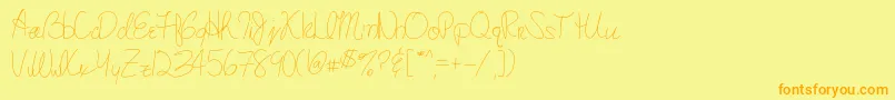 フォントmary s handwriting – オレンジの文字が黄色の背景にあります。