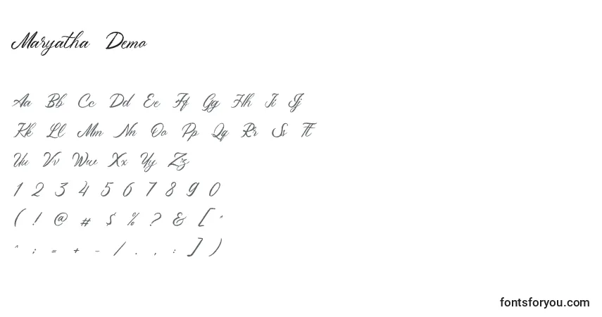 Schriftart Maryatha Demo – Alphabet, Zahlen, spezielle Symbole