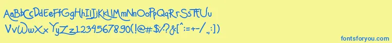 フォントMas Pendi Wow – 青い文字が黄色の背景にあります。