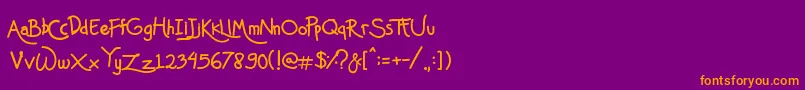 Mas Pendi Wow-Schriftart – Orangefarbene Schriften auf violettem Hintergrund