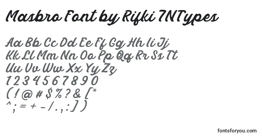 Schriftart Masbro Font by Rifki 7NTypes – Alphabet, Zahlen, spezielle Symbole
