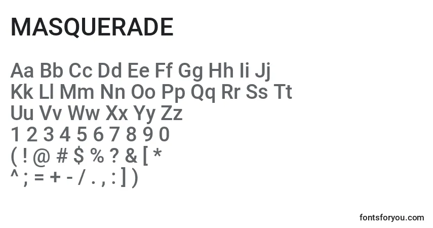 A fonte MASQUERADE (133719) – alfabeto, números, caracteres especiais