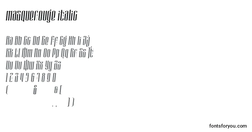 Schriftart Masquerouge italic (133721) – Alphabet, Zahlen, spezielle Symbole