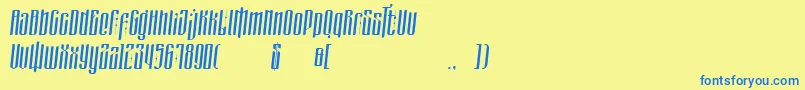 フォントmasquerouge italic – 青い文字が黄色の背景にあります。