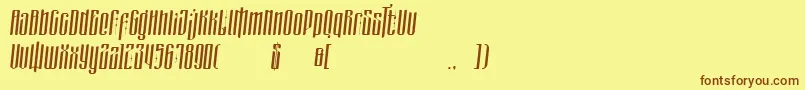 フォントmasquerouge italic – 茶色の文字が黄色の背景にあります。