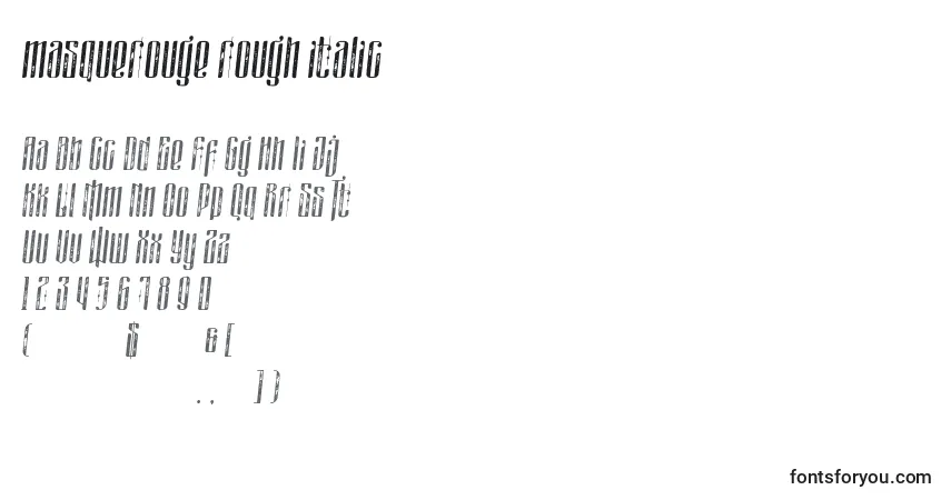 Czcionka Masquerouge rough italic – alfabet, cyfry, specjalne znaki