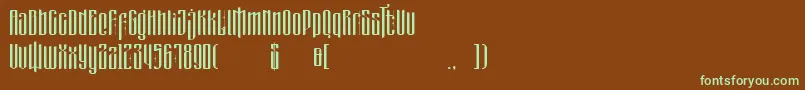 フォントmasquerouge – 緑色の文字が茶色の背景にあります。