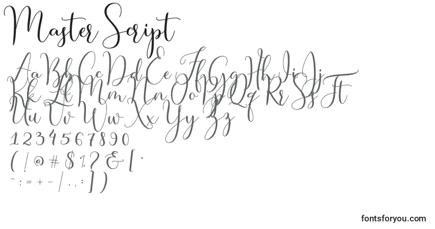 Czcionka Master Script – alfabet, cyfry, specjalne znaki
