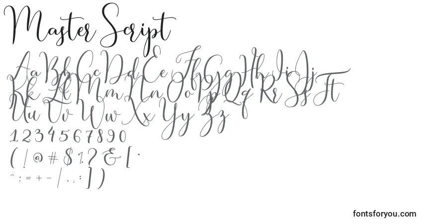 Schriftart Master Script – Alphabet, Zahlen, spezielle Symbole