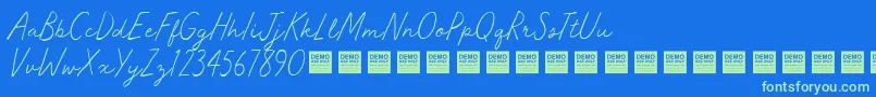 Master Works   Demo-Schriftart – Grüne Schriften auf blauem Hintergrund