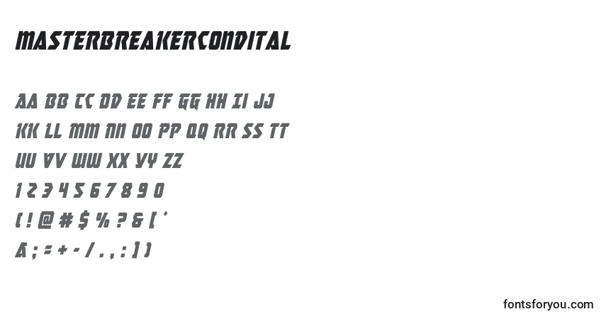 Schriftart Masterbreakercondital (133757) – Alphabet, Zahlen, spezielle Symbole