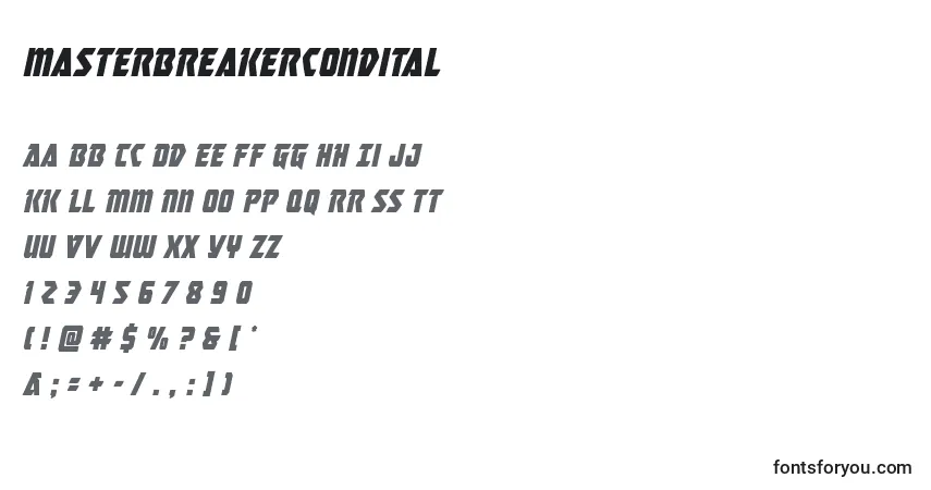 Schriftart Masterbreakercondital (133758) – Alphabet, Zahlen, spezielle Symbole