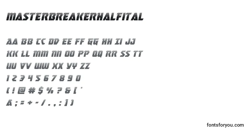 A fonte Masterbreakerhalfital (133769) – alfabeto, números, caracteres especiais