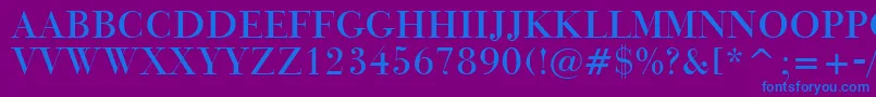 BauerBodoniTitlingBt-Schriftart – Blaue Schriften auf violettem Hintergrund