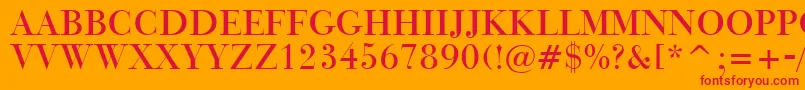 BauerBodoniTitlingBt-Schriftart – Rote Schriften auf orangefarbenem Hintergrund