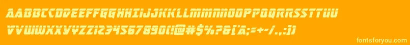 masterbreakerlaserital-Schriftart – Gelbe Schriften auf orangefarbenem Hintergrund