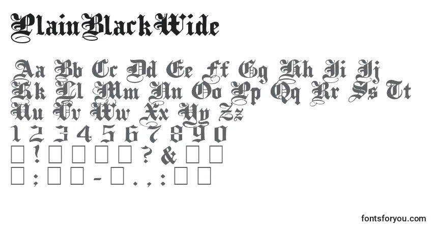 Schriftart PlainBlackWide – Alphabet, Zahlen, spezielle Symbole
