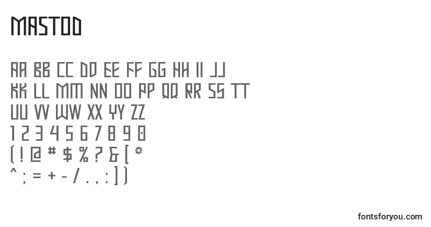 A fonte MASTOD   (133787) – alfabeto, números, caracteres especiais
