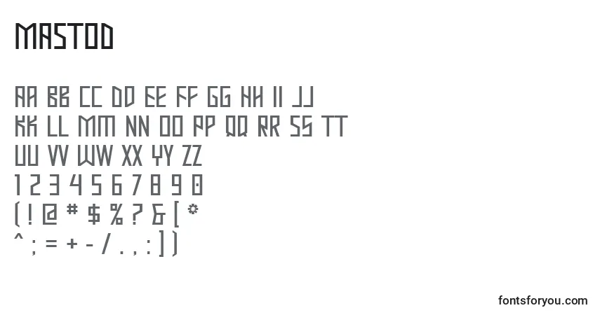 A fonte MASTOD   (133788) – alfabeto, números, caracteres especiais