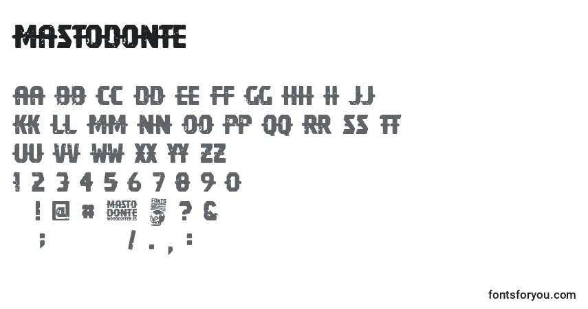 Czcionka Mastodonte – alfabet, cyfry, specjalne znaki