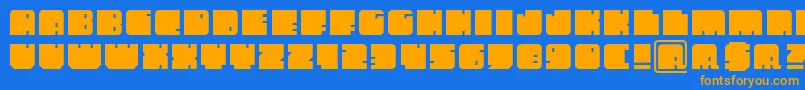 フォントmastodonte – オレンジ色の文字が青い背景にあります。