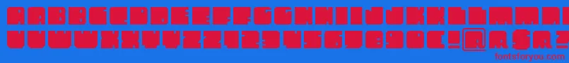 mastodonte-Schriftart – Rote Schriften auf blauem Hintergrund