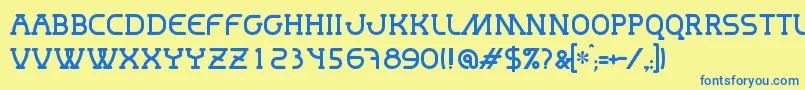 フォントMastum – 青い文字が黄色の背景にあります。