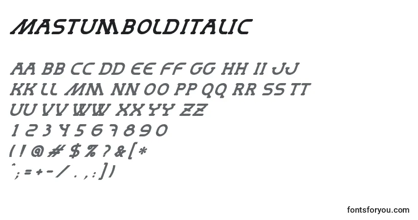 Schriftart MastumBoldItalic – Alphabet, Zahlen, spezielle Symbole