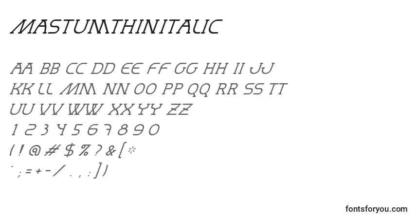 Шрифт MastumThinItalic – алфавит, цифры, специальные символы