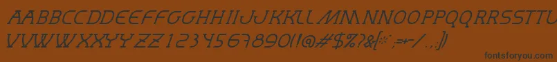 フォントMastumThinItalic – 黒い文字が茶色の背景にあります