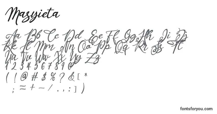 Czcionka Masyieta – alfabet, cyfry, specjalne znaki