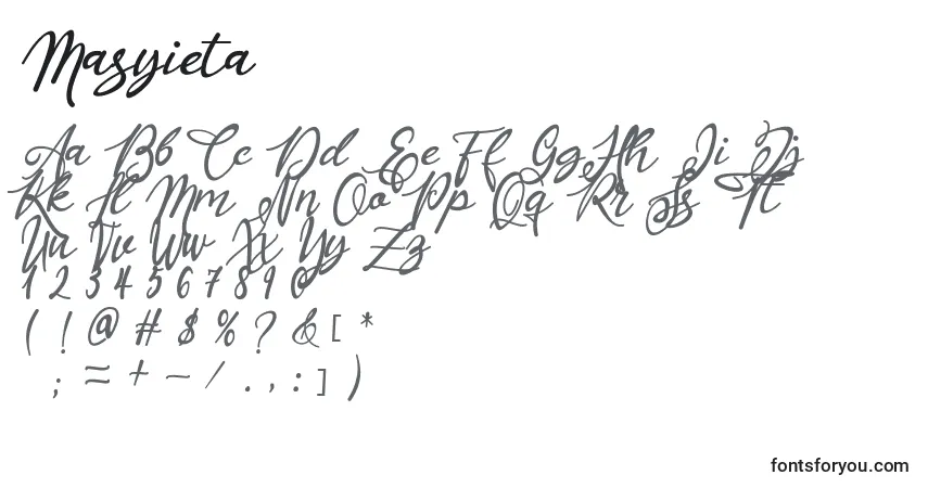 Czcionka Masyieta (133800) – alfabet, cyfry, specjalne znaki